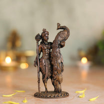 Copper Idol Lord Kartikeya Idol with Peacock | Antique Brass Finish