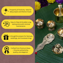 Brass Puja Set | 8 Pcs Traditional Pooja Kit with Diya, Bell, Kalash, Spoon, Bowls & Incense Holder