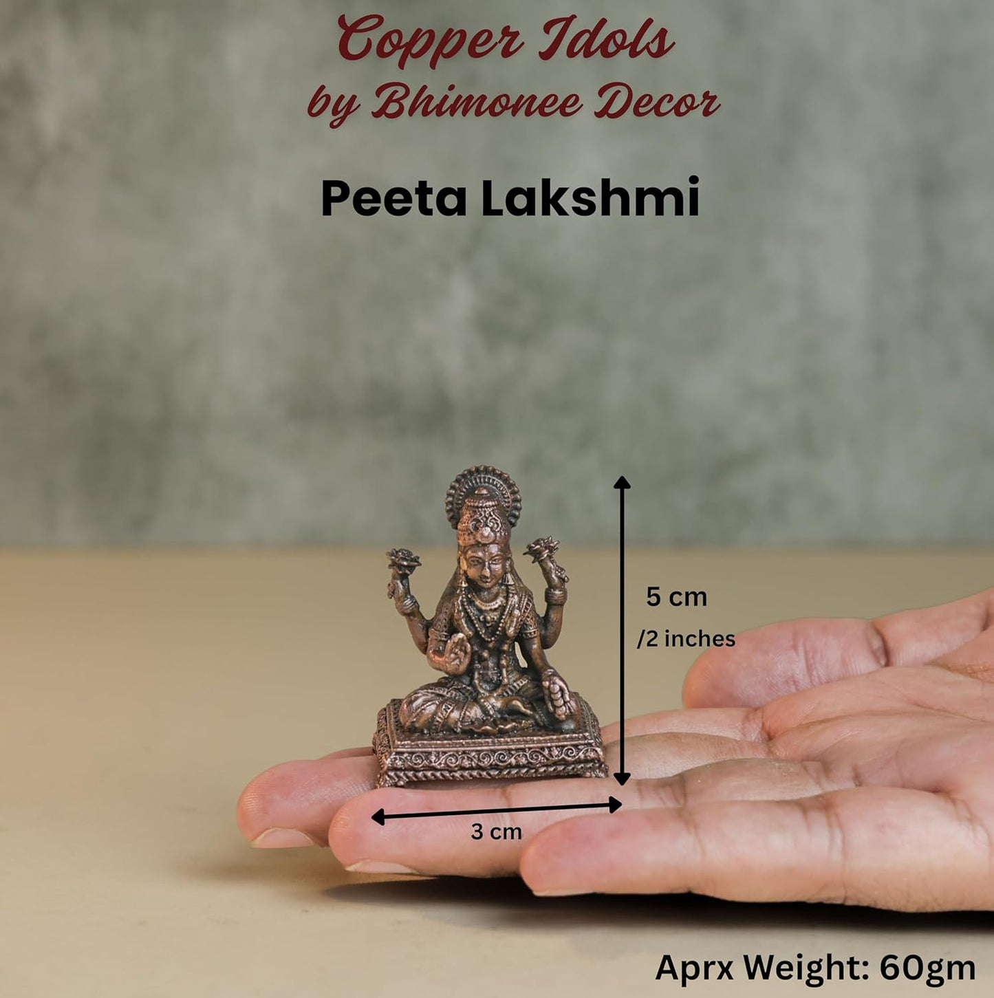 Peeta Lakshmi Idol | 60 gm Brass,5 inches  Finish Lakshmi Murti | Sitting Goddess Laxmi Statue for Home Temple.
