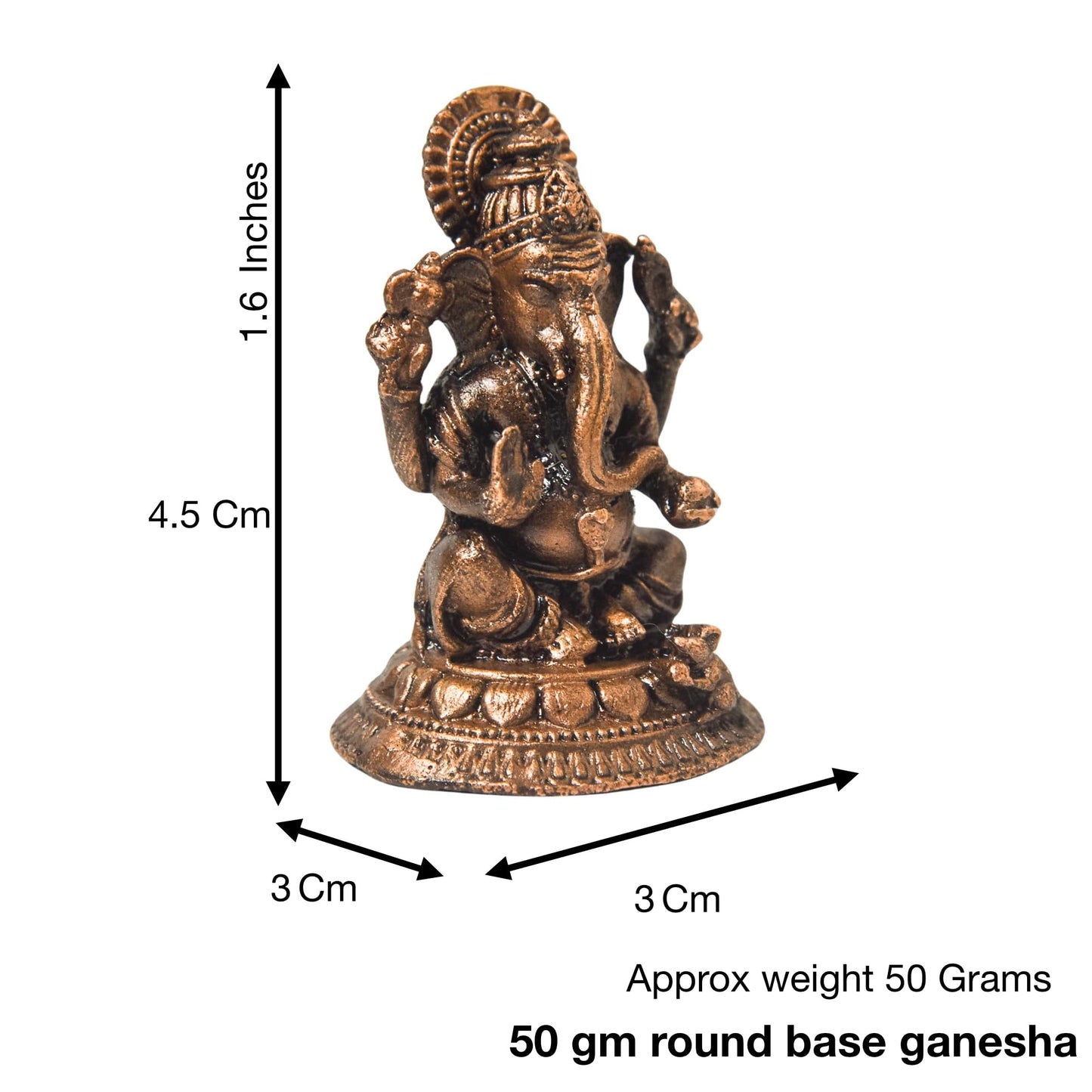 Copper Ganesha Idol, 1.6 Inch, 50g, Patina Antique Finish, 1 Pc