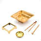 Small Havan Kund Brass Pooja Set | 17 x 17 cm, 410 gm Traditional Handcrafted Havan Patra with Stand, Spoon, Plate & Tong