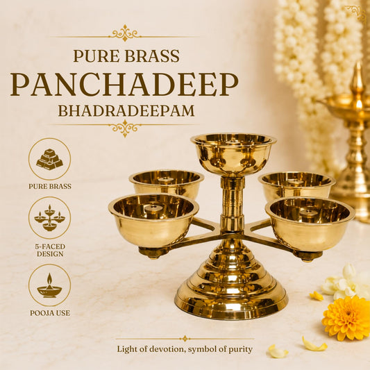 Pure Brass 5 Faced Ethnic Panchadeep bhadradeepam, 1.75 inches