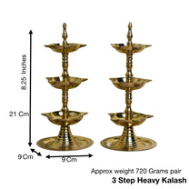 Pure Brass 3-Layer Kerala Diya, 6 Inches (Pair)