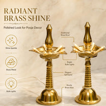 Pure Brass Electric Lighting Kerla Table Diya, 7 inches Big, 1 Pair