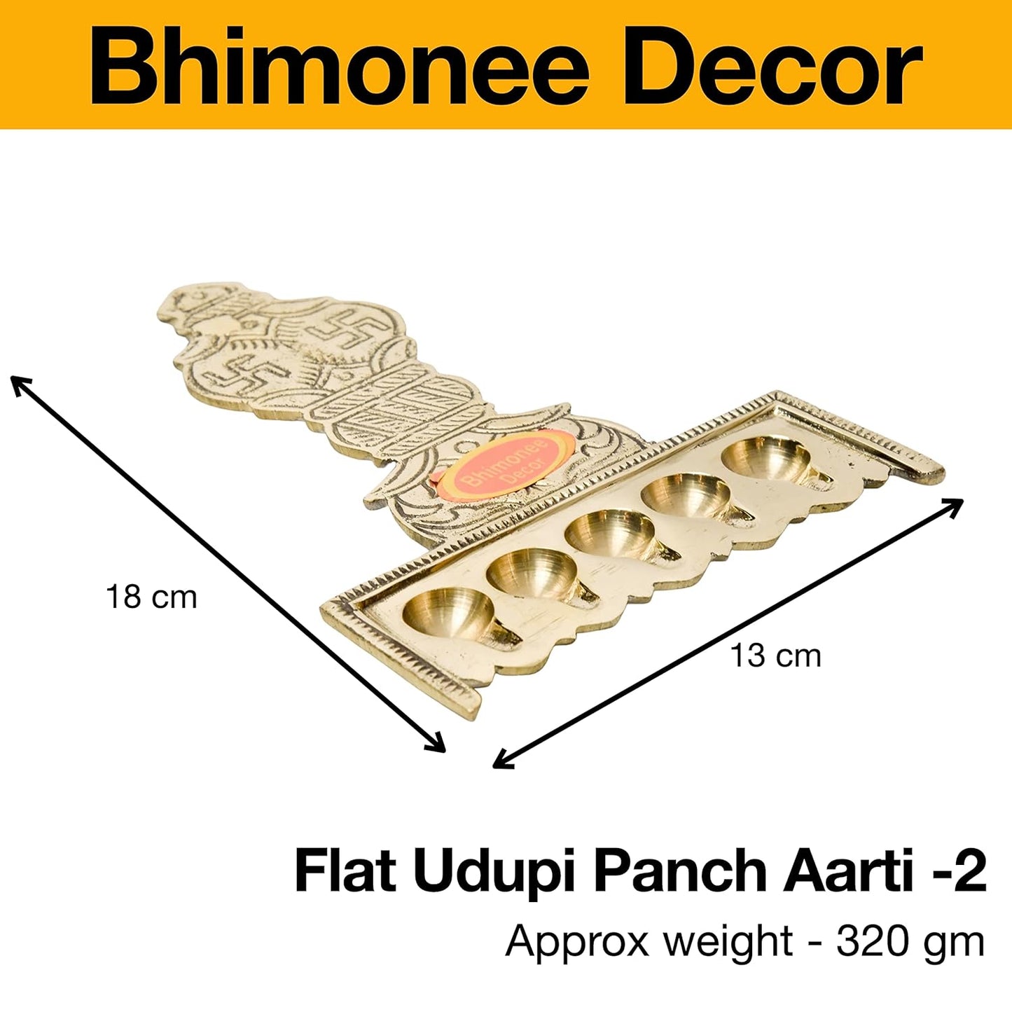 Pure Brass Flat Udupi Panch Aarti | Traditional Deepak for Pooja, Mandir & Home Temple | Spiritual Brass Diya for Rituals & Ceremonies | 320gm