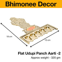 Pure Brass Flat Udupi Panch Aarti | Traditional Deepak for Pooja, Mandir & Home Temple | Spiritual Brass Diya for Rituals & Ceremonies | 320gm
