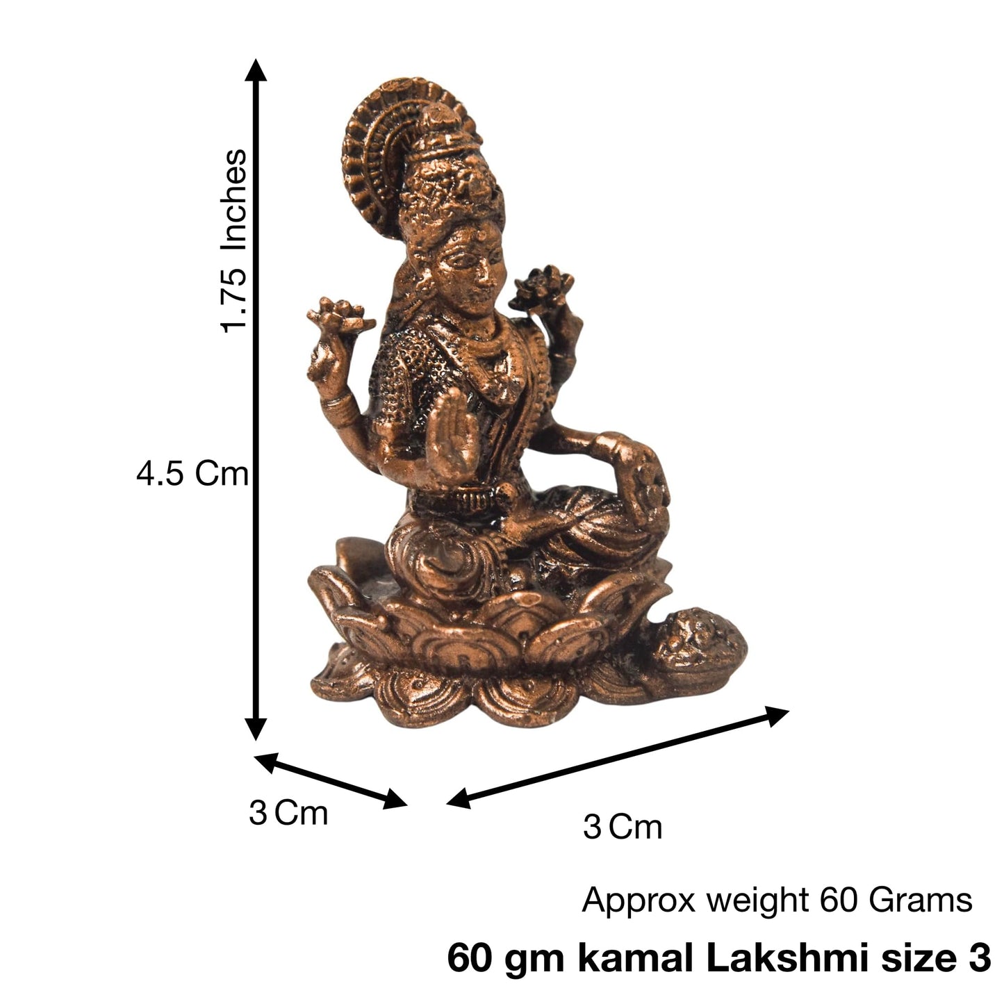 Copper Lakshmi Idol with Patina Antique Finish, 1.75-Inch