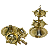 Pure Brass Kerala 2-Step Heavy Diya, 6 Inch (Pair)