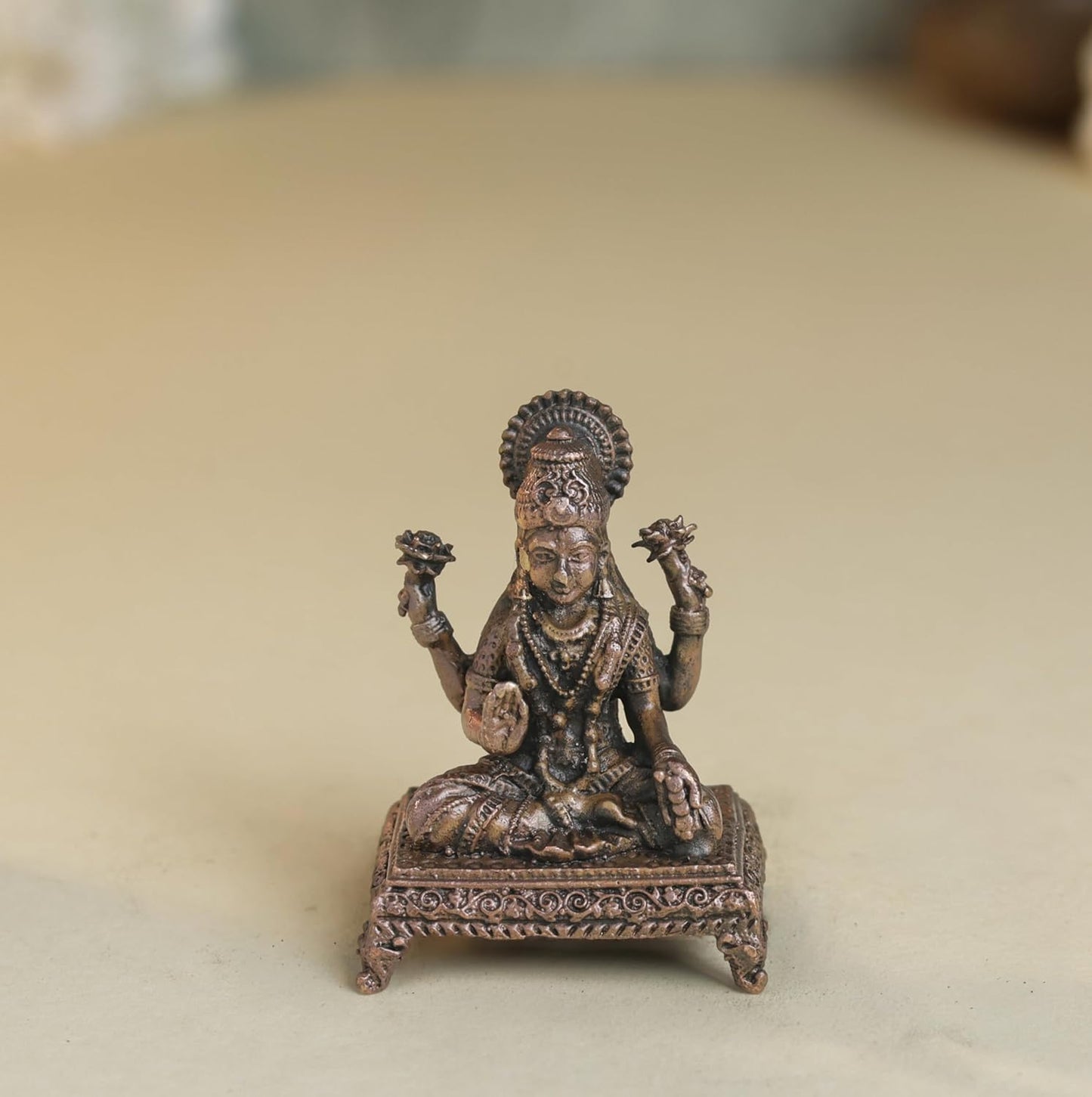 Peeta Lakshmi Idol | 60 gm Brass,5 inches  Finish Lakshmi Murti | Sitting Goddess Laxmi Statue for Home Temple.