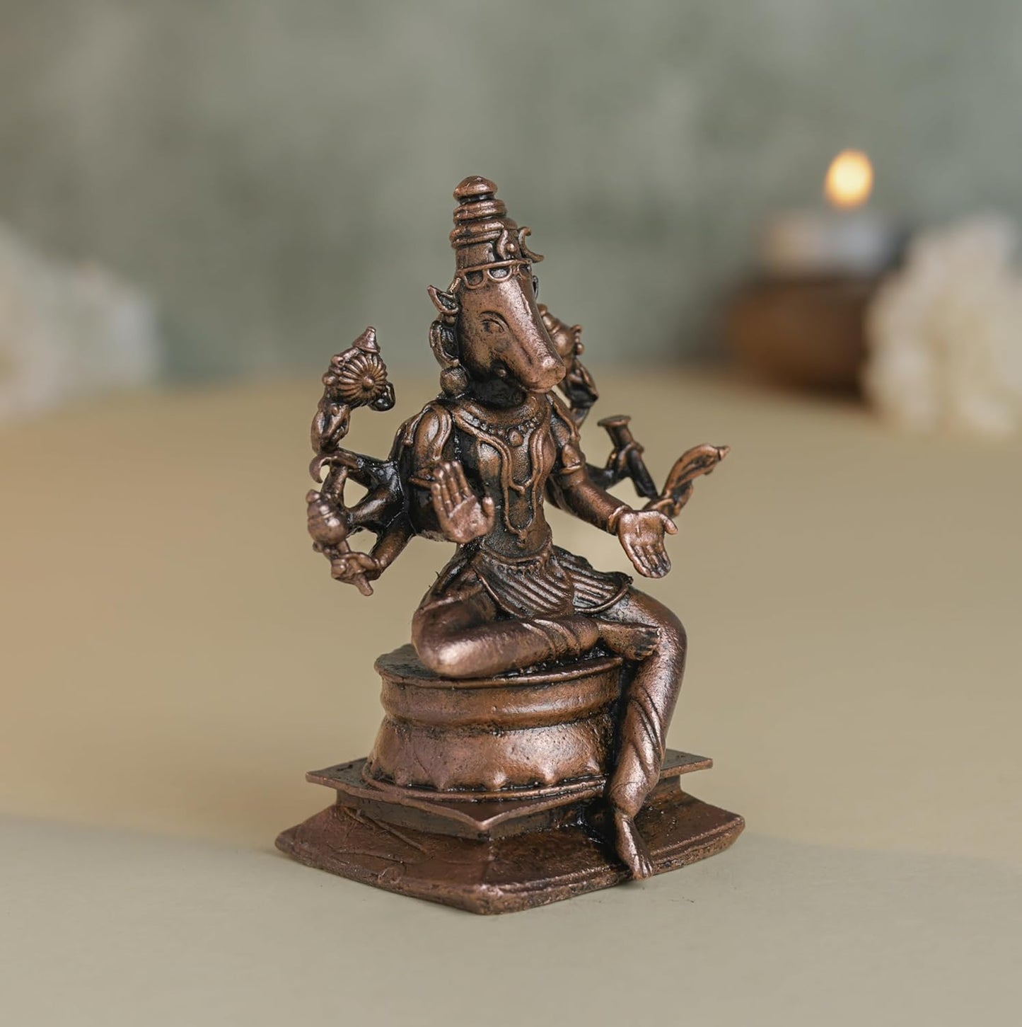 Varahi Idol | 140 gm , 7.5 inches 8 Hands Murti | Antique Finish Metal God Statue for Home Temple |