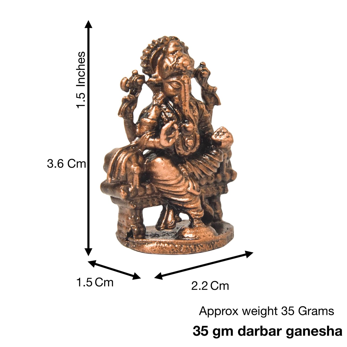 Copper Darbar Ganesha Idol, 1.5 Inch, Patina Antique Finish
