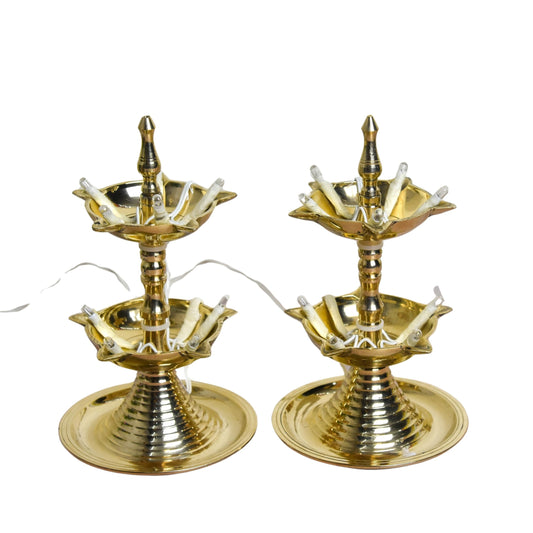 Brass Electric LED Diya with 2-Step Traditional Deepak Design | 6 Inches, 480 gm
