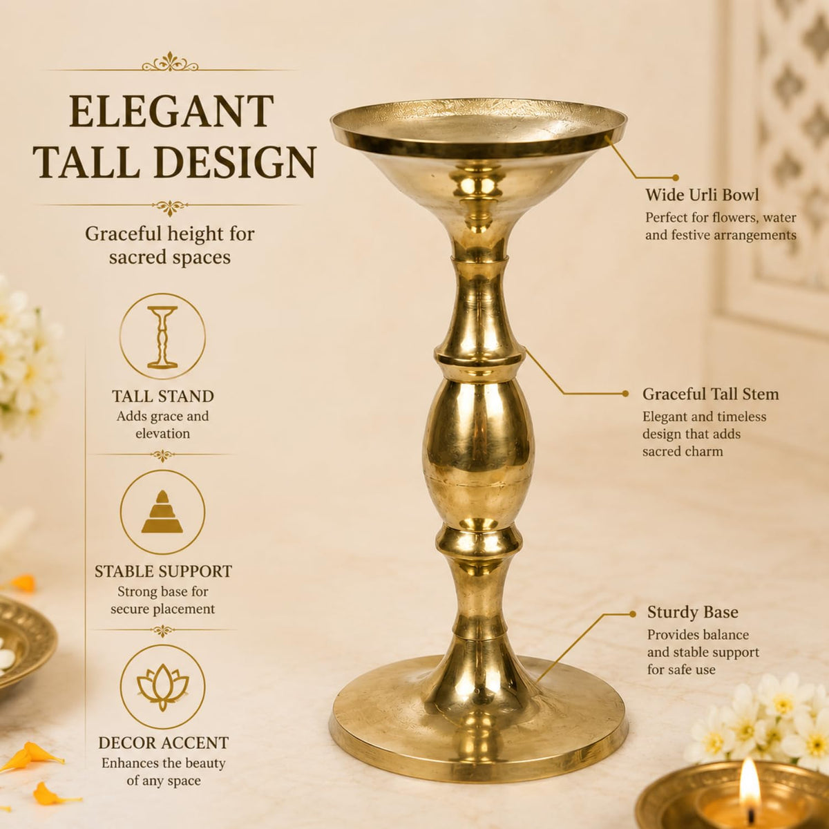 Brass Urli/Uruli Stand 40cm, 60cm Height