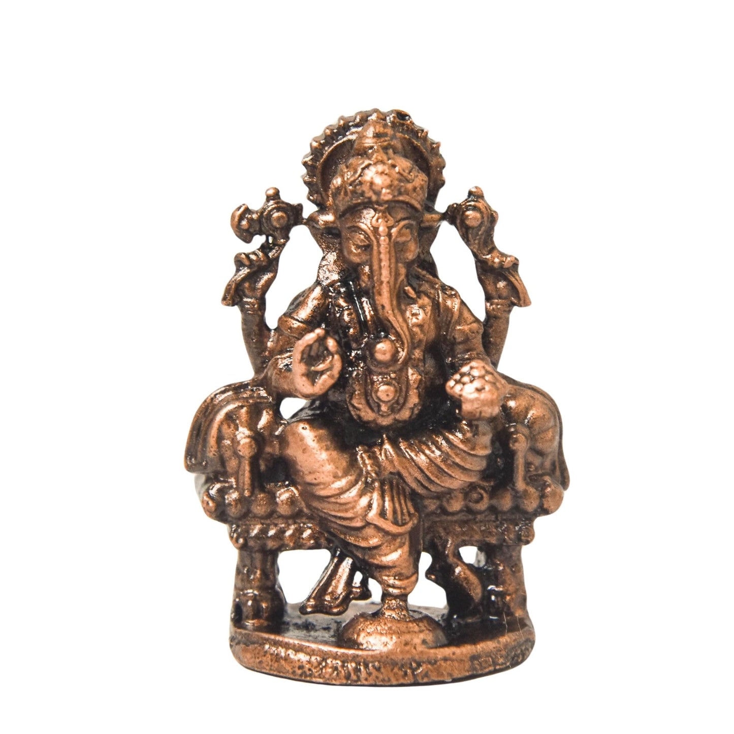 Copper Darbar Ganesha Idol, 1.5 Inch, Patina Antique Finish
