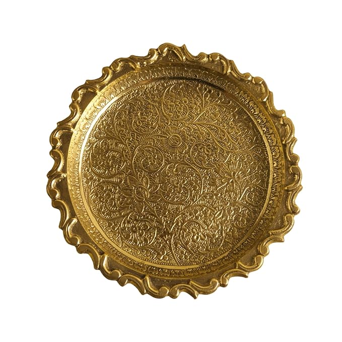 Brass Decorative Plate  | Floral Engraved Serving Plate for Diwali Pooja Gift Center Table | Handcrafted Metal