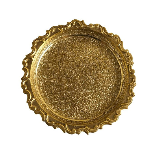 Brass Decorative Plate  | Floral Engraved Serving Plate for Diwali Pooja Gift Center Table | Handcrafted Metal