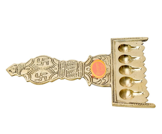 Pure Brass Flat Udupi Panch Aarti | Traditional Deepak for Pooja, Mandir & Home Temple | Spiritual Brass Diya for Rituals & Ceremonies | 320gm