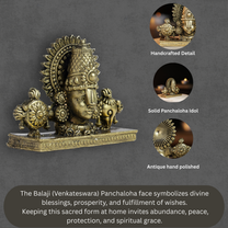 150 gm Balaji Face Panchloha Idol | Size 5 × 6 × 2.5 CM | Handcrafted Tirupati Balaji Divine Face for Home & Temple Décor