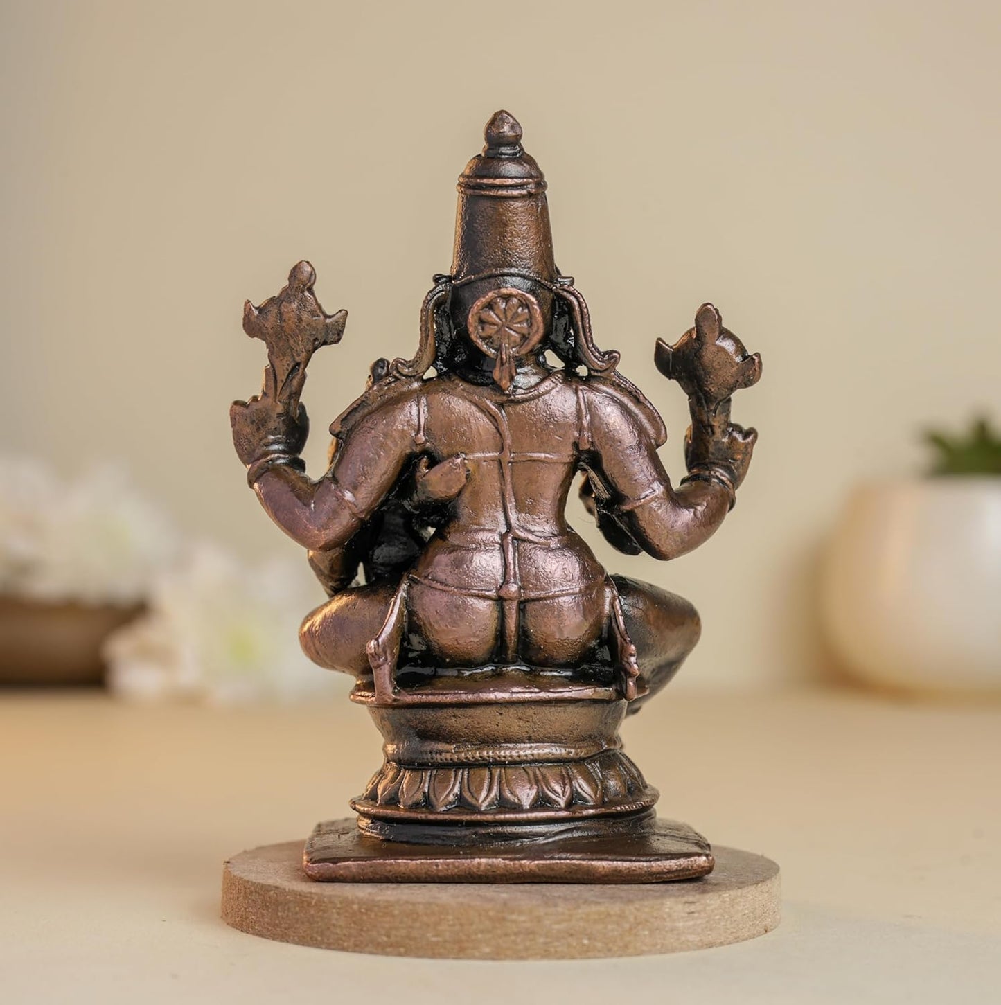 NM Lakshmi Narayana | 8 cm | 320gm Handmade Copper Idol | Antique Patina Finish | Lakshmi Vishnu Murti Statue | Pooja Mandir Home Decor
