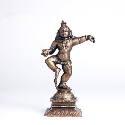 Dancing Krishna | 12 cm | 290gm Handmade Copper Idol | Antique Patina Finish | Lord Krishna Murti Statue | Pooja Mandir Home Decor Showpiece