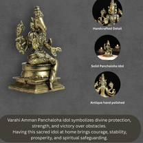 | Varahi Amman Panchaloha Idol | Handcrafted Mini Brass Finish | 7 cm Hindu Goddess idol