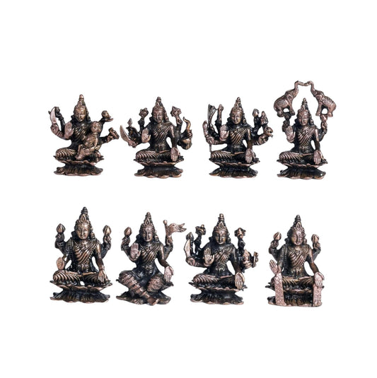 Ashtalakshmi Set 500gm | 2-Inch Handmade Copper Idols Set of 8 | Patina Antique Finish | Lakshmi Devi Murti for Pooja