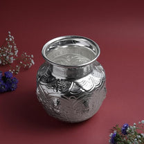 Ashtalakshmi Chambu for Pooja & Ritual Use | Silver Finish Embossed Goddess Lakshmi Kalash Water | Silver finish | Size 12.7 cm Height