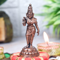 Copper Meenakshi Devi Idol with Patina Antique Finish, 3-Inch
