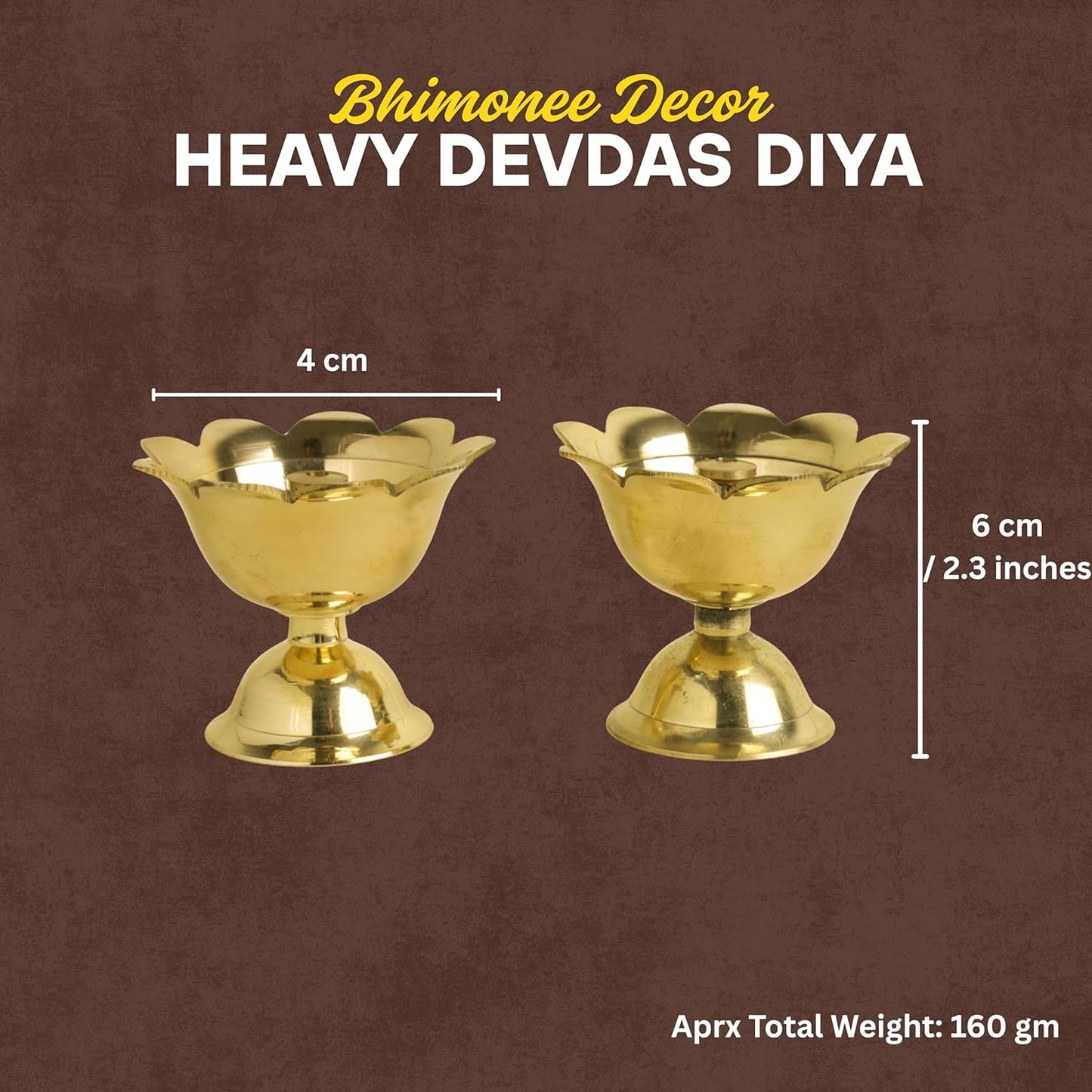 Brass Diya Set of 2 ,6 inches 150 grams  | Traditional Oil Lamps for Pooja Home Decor |  Handcrafted Metal Tabletop Diyas