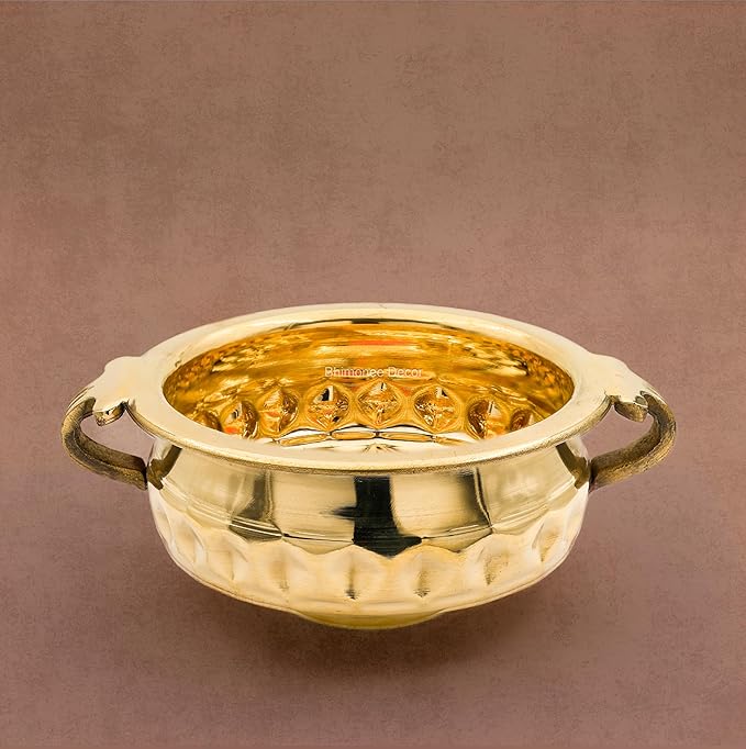 Diamond Carving Urali Thali 6" | 320 gm Decorative Brass Bowl & Platter | Home Decor, Pooja & Gifting | Brass | Gold