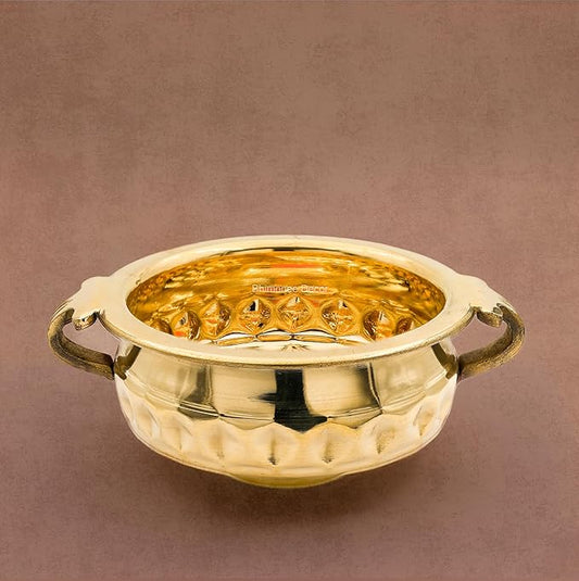 Diamond Carving Urali Thali 6" | 320 gm Decorative Brass Bowl & Platter | Home Decor, Pooja & Gifting | Brass | Gold