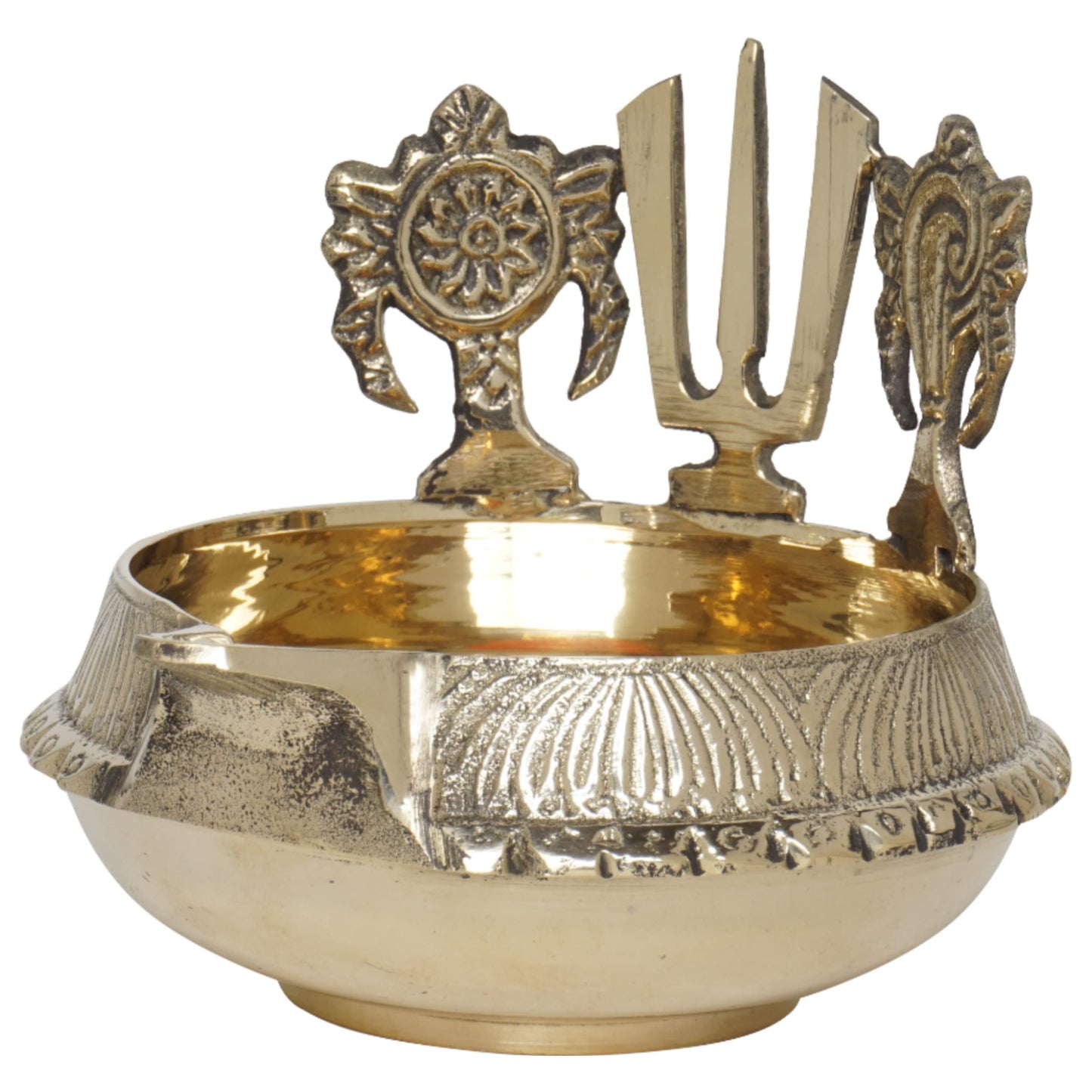 Brass Shanku Chakra Namah Kuber Deep, 4 Inches, 330 gm