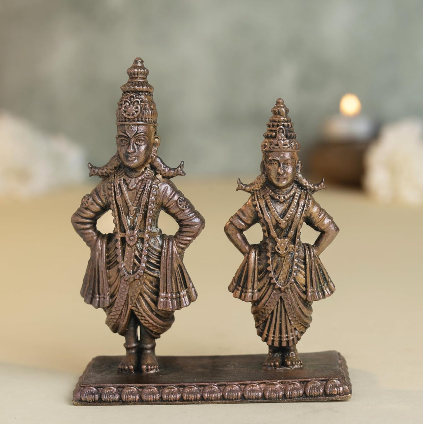 Panduranga Vittala Idol | 200 gm Brass ,8 inches Finish God Statue | Vitthal Rukmini Murti for Home Temple.