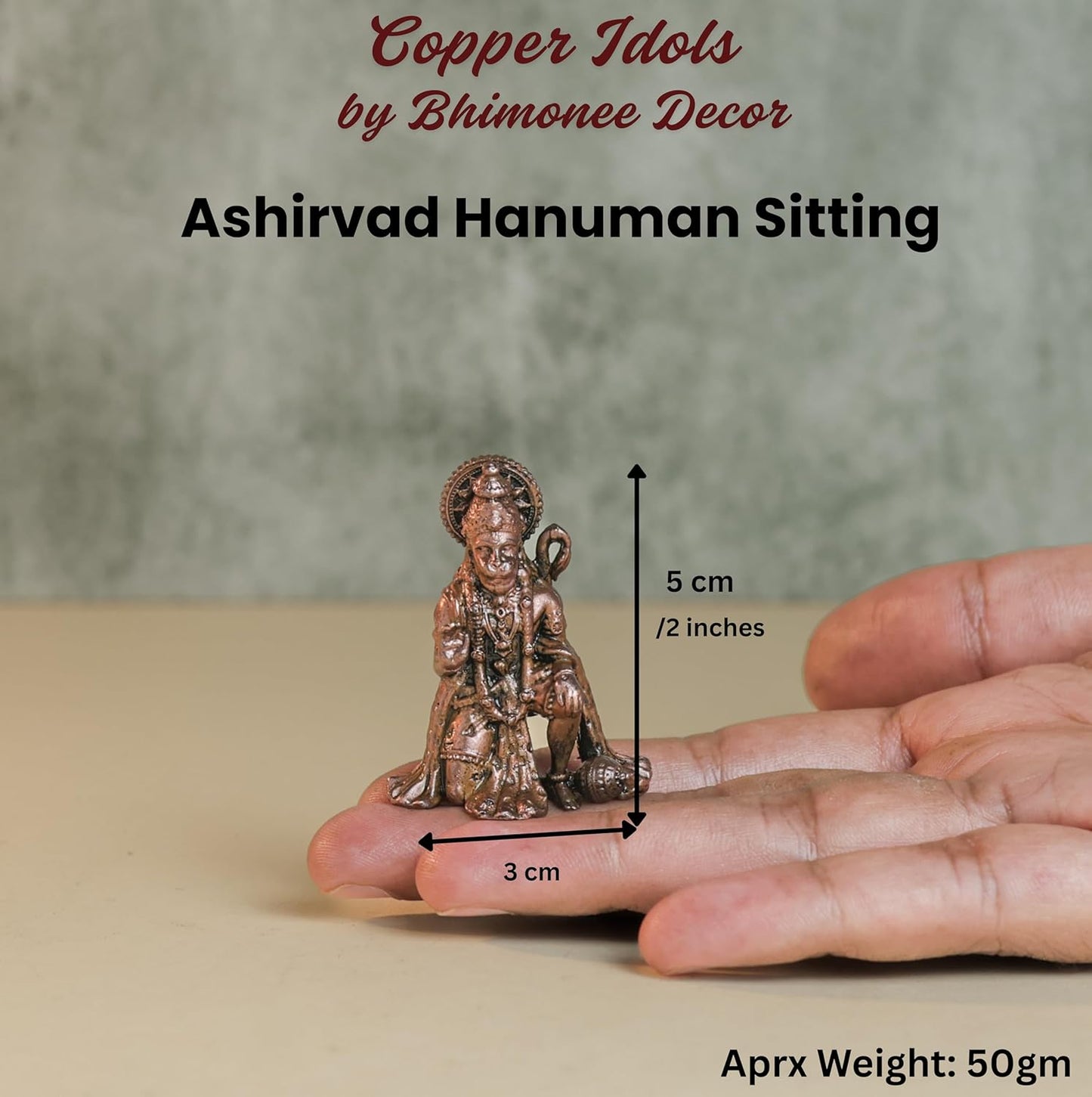 Ashirvad Hanuman Idol | 50 gm  ,5 inches Sitting Murti | Antique Finish Metal God Statue for Home Temple