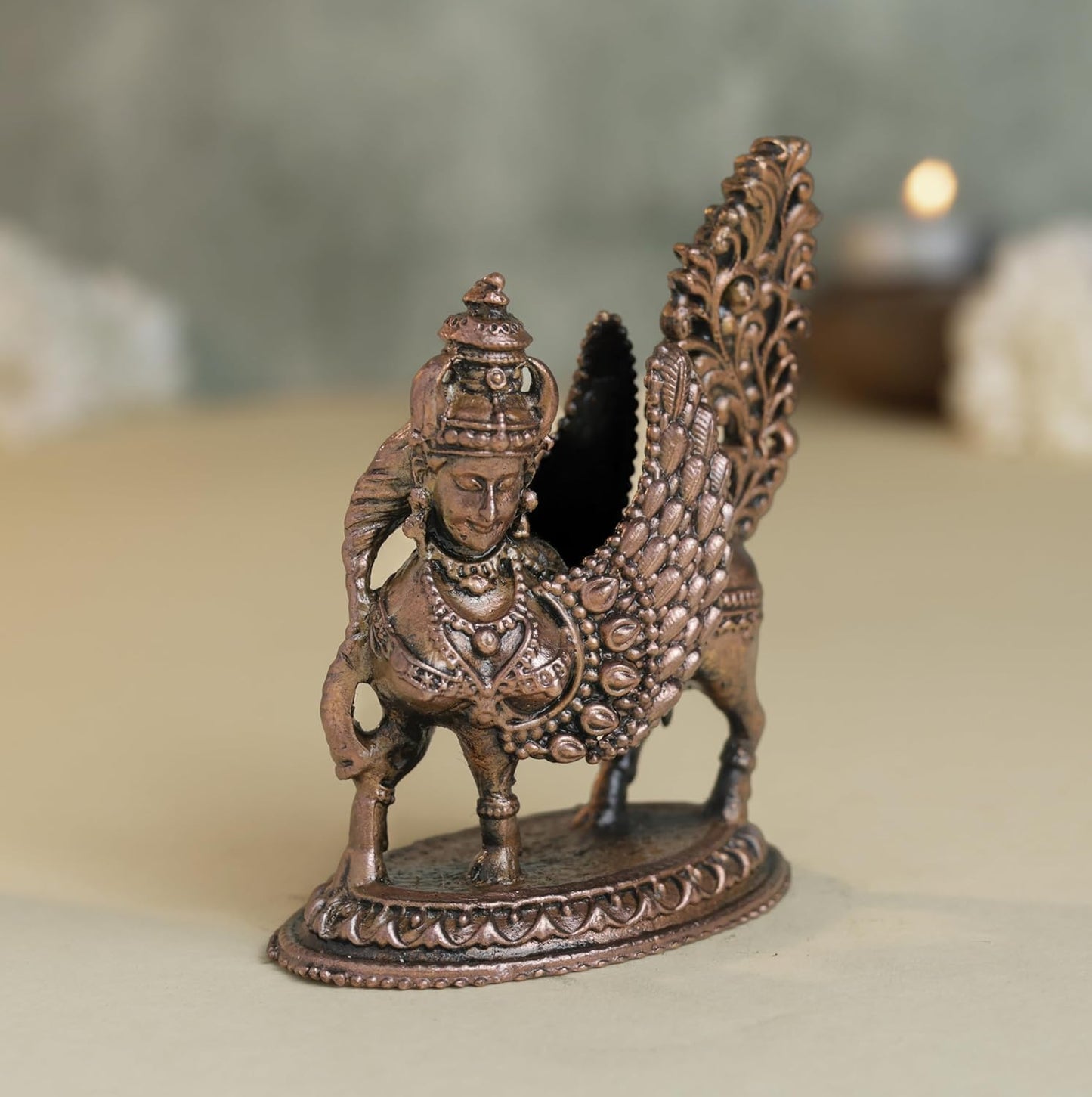 Kamadhenu Idol | 180 gm ,7 inches  Kamadhenu Murti | Antique Finish Metal Cow Statue for Home Temple |