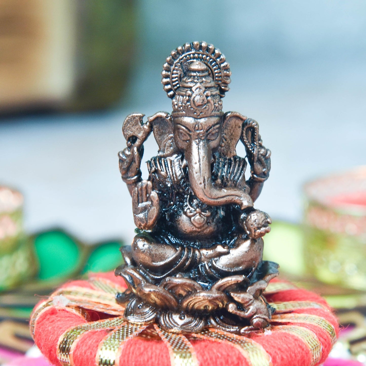 Copper Ganesha Idol with Patina Antique Finish, 1.75-Inch