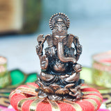 Copper Ganesha Idol with Patina Antique Finish, 1.75-Inch