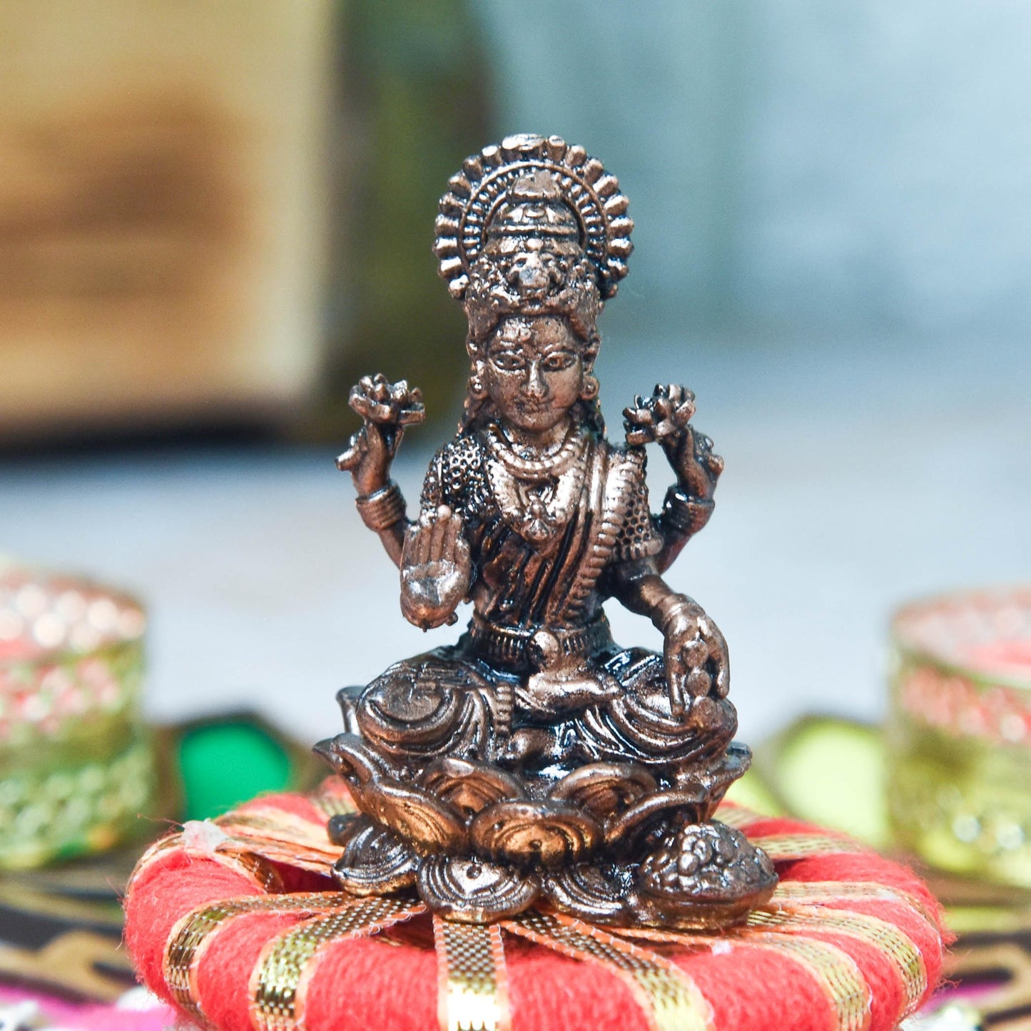 Copper Lakshmi Idol with Patina Antique Finish, 1.75-Inch