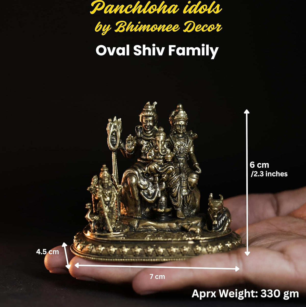 Oval Shiv Family Panchloha Idol | 2.6 Inches Height | 330 Gram Handmade Traditional Hindu Religious Statue