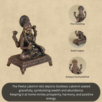 Peeta Lakshmi Idol | 60 gm Brass,5 inches  Finish Lakshmi Murti | Sitting Goddess Laxmi Statue for Home Temple.
