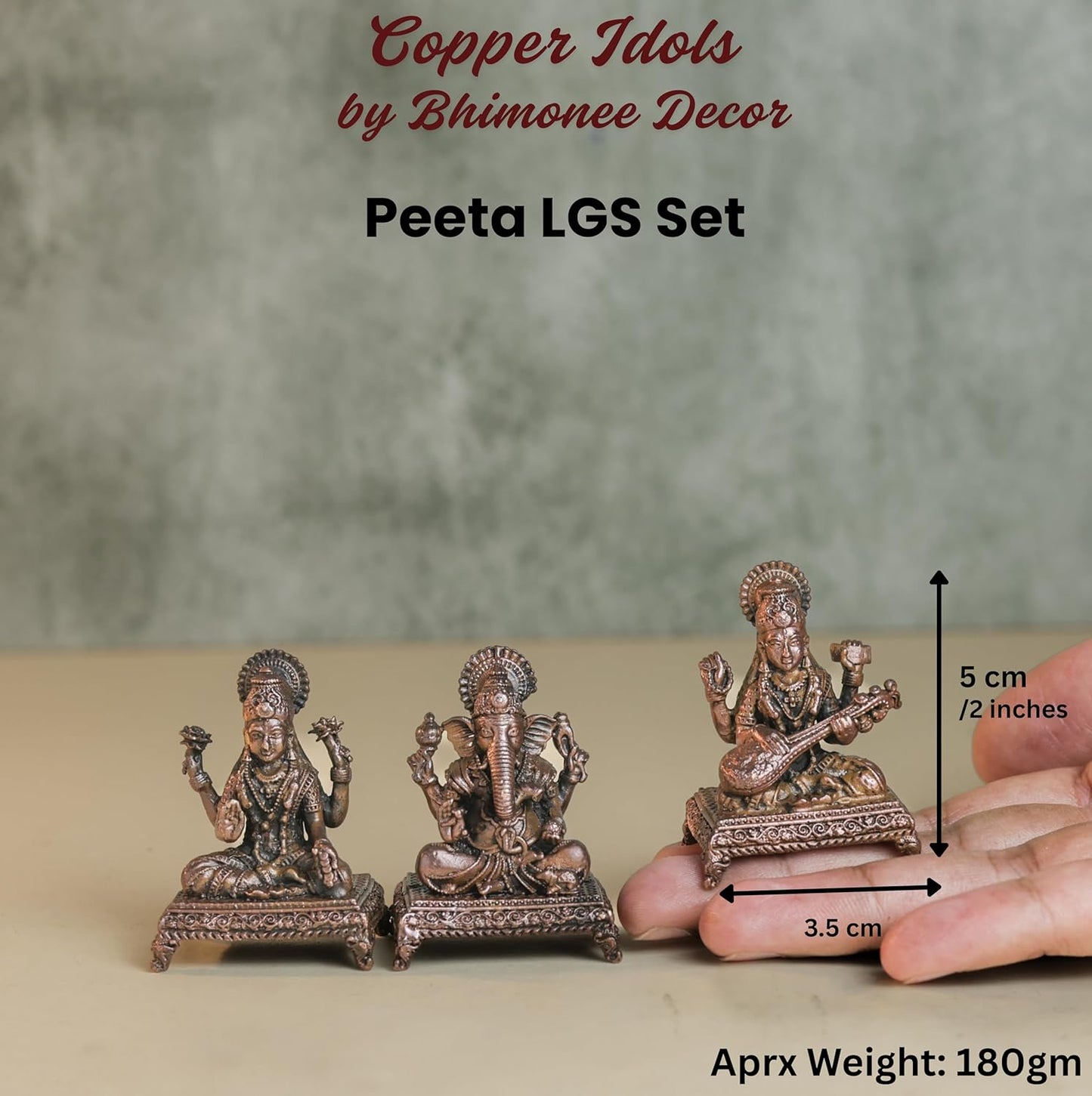 Peeta Lakshmi Ganesha Saraswati Idol Set | 180 gm,5 inches Brass Finish LGS Murti Combo