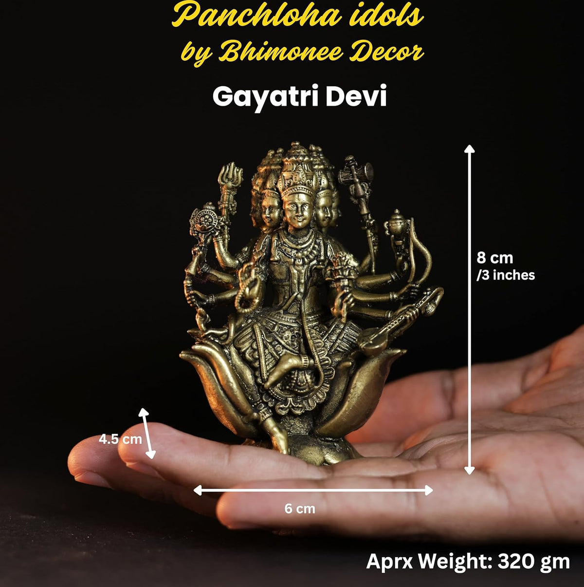 Gayatri Devi Panchloha Idol | 3 Inches Height | 320 Gram Handmade Traditional Hindu Religious Statue