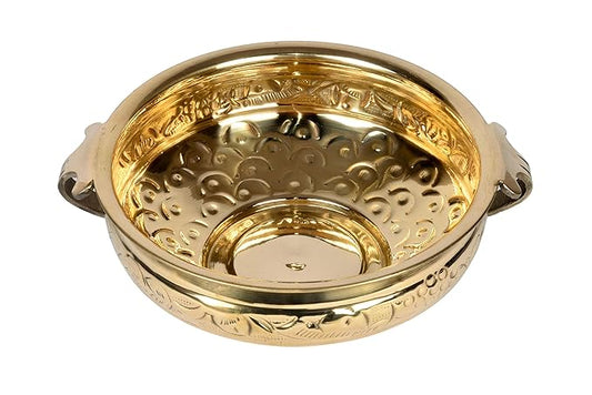 Pure Brass Solid Hammered Design Urli Bowl | 10-Inch Decorative Uruli (500 ML) | Traditional Brass Bowl for Home, Pooja & Festive Décor | Perfect for Floral & Candle Arrangements