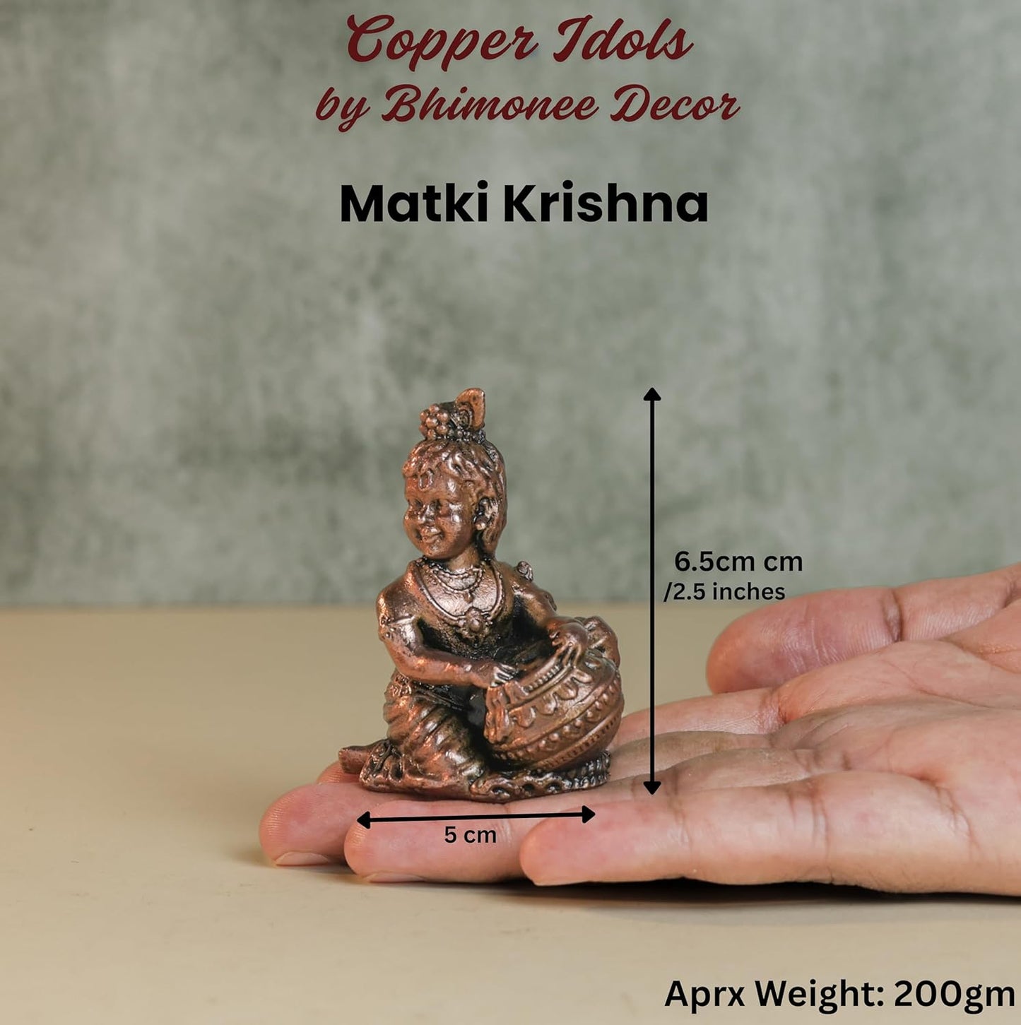 Bal Krishna Idol with Matki | 200 gm ,6.5 inches Krishna Murti | Antique Finish Metal God Statue for Home Temple