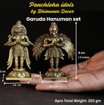 Garuda Hanuman Set Panchloha Idol | 3 inches Height | 320 Gram Handmade Traditional Hindu Religious Statue