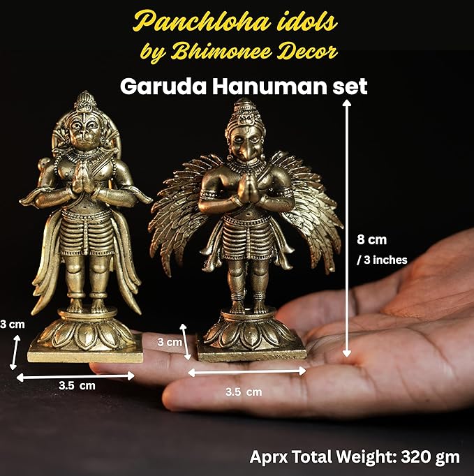 Garuda Hanuman Set Panchloha Idol | 3 inches Height | 320 Gram Handmade Traditional Hindu Religious Statue