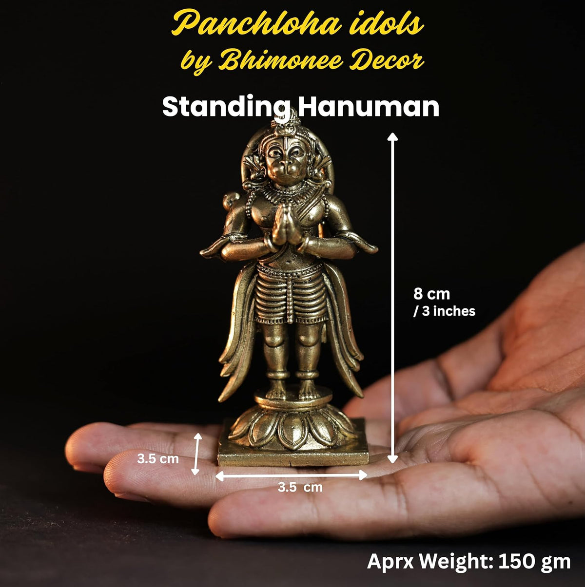 150 Gram Standing Hanuman Panchloha Idol | 3 Inches Height | Handmade Traditional Hindu Religious Statue