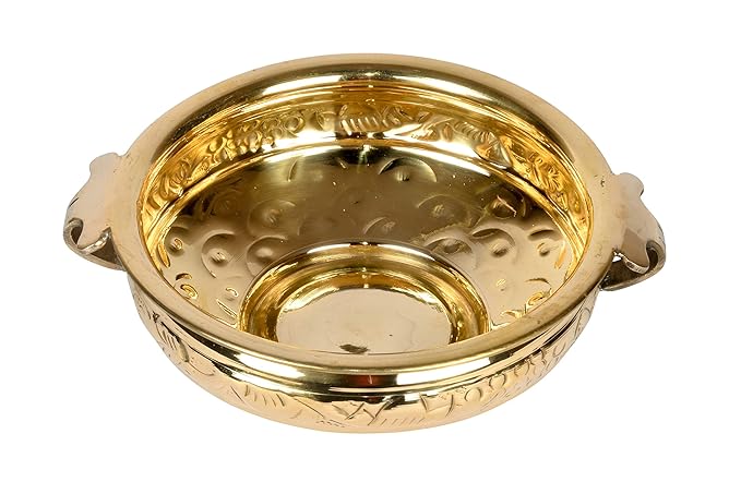 Pure Brass Solid Hammered Design Urli | 8-Inch Decorative Bowl for Home & Pooja Décor | Traditional Brass Uruli for Festive & Floral Arrangements