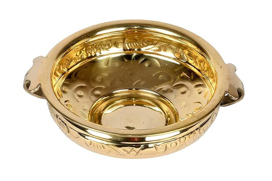 Pure Brass Solid Hammered Design Urli | 8-Inch Decorative Bowl for Home & Pooja Décor | Traditional Brass Uruli for Festive & Floral Arrangements