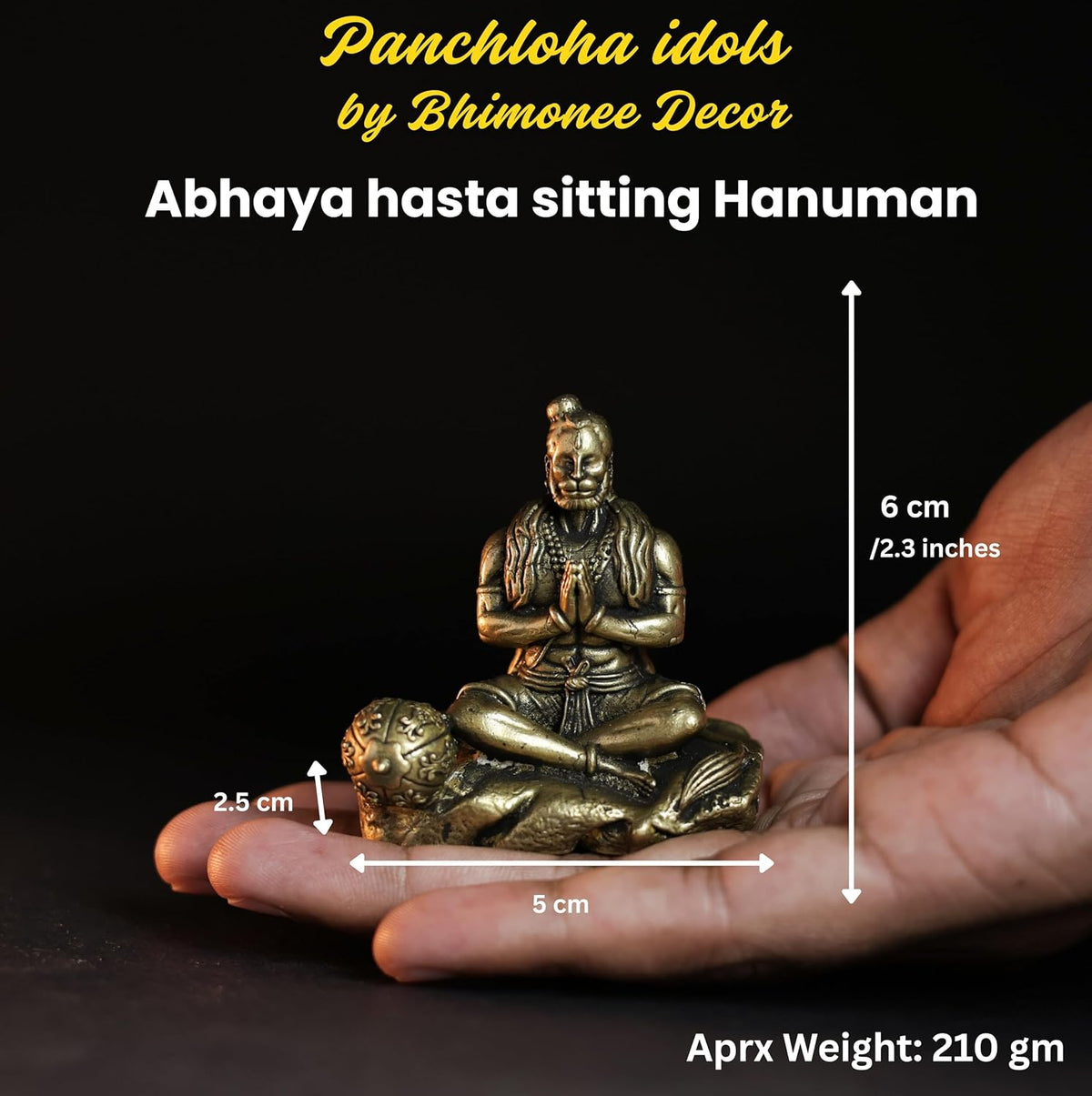 Abhaya Hasta Sitting Hanuman Panchloha Idol | 210 gm | 6 CM Height | Handmade Traditional Lord Hanuman Statue